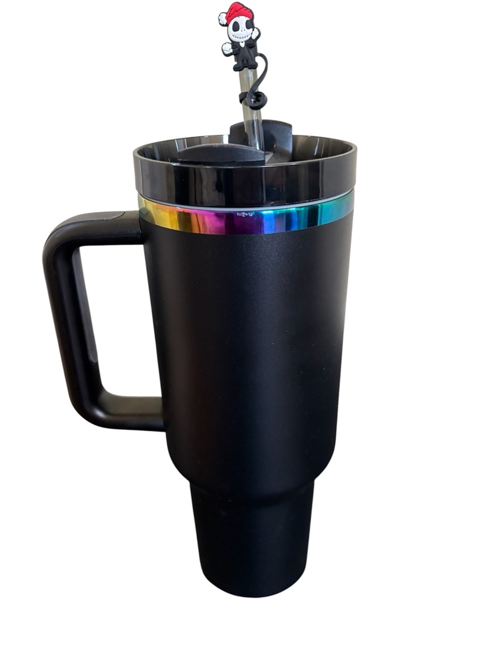 Inspired Stanley Black Travel Mug with Iridescent Trim